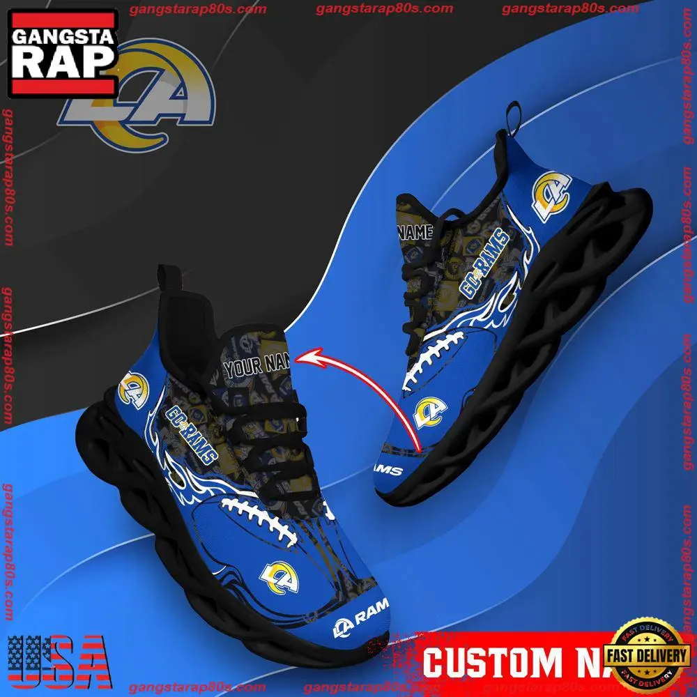 NFL Custom Name Los Angeles Rams Max Soul Shoes Running Sneakers NFL Custom Name Los Angeles Rams Max Soul Shoes Running Sneakers - Image 1