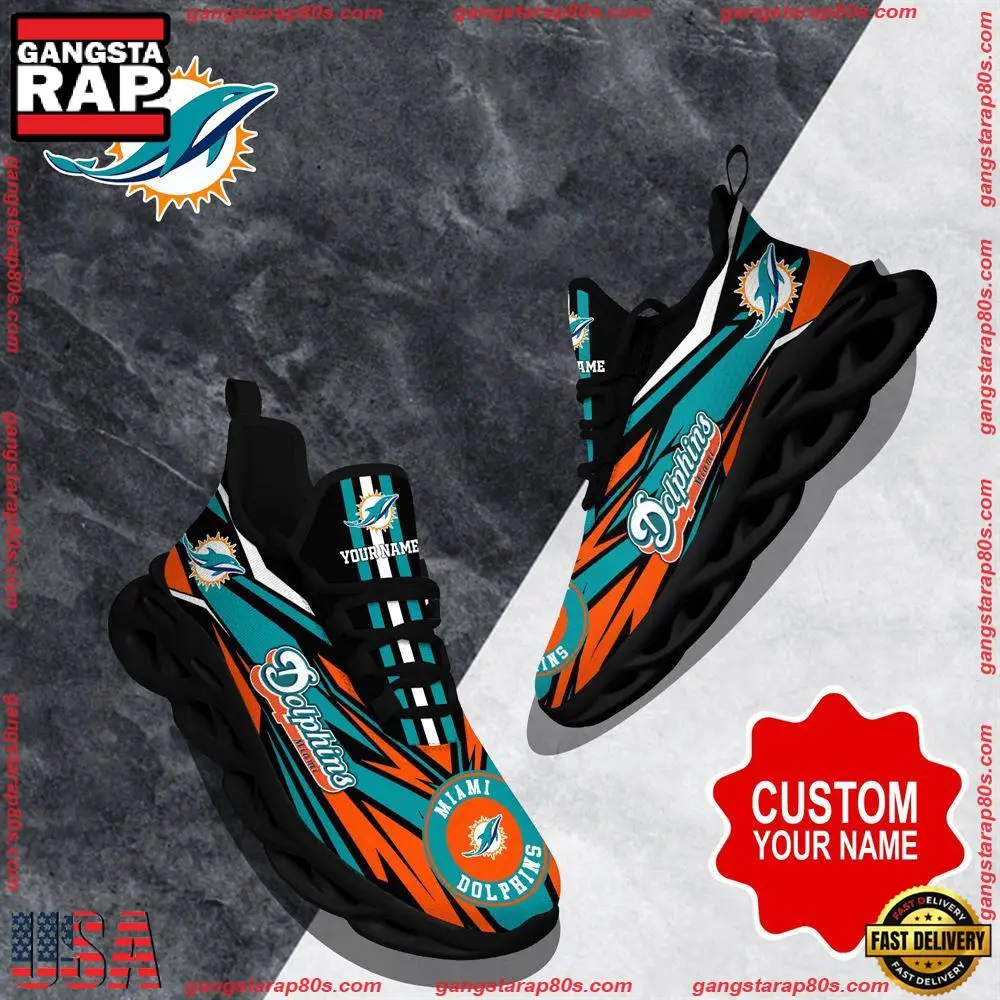 NFL Custom Name Miami Dolphins Football Max Soul Shoes Running Sneakers