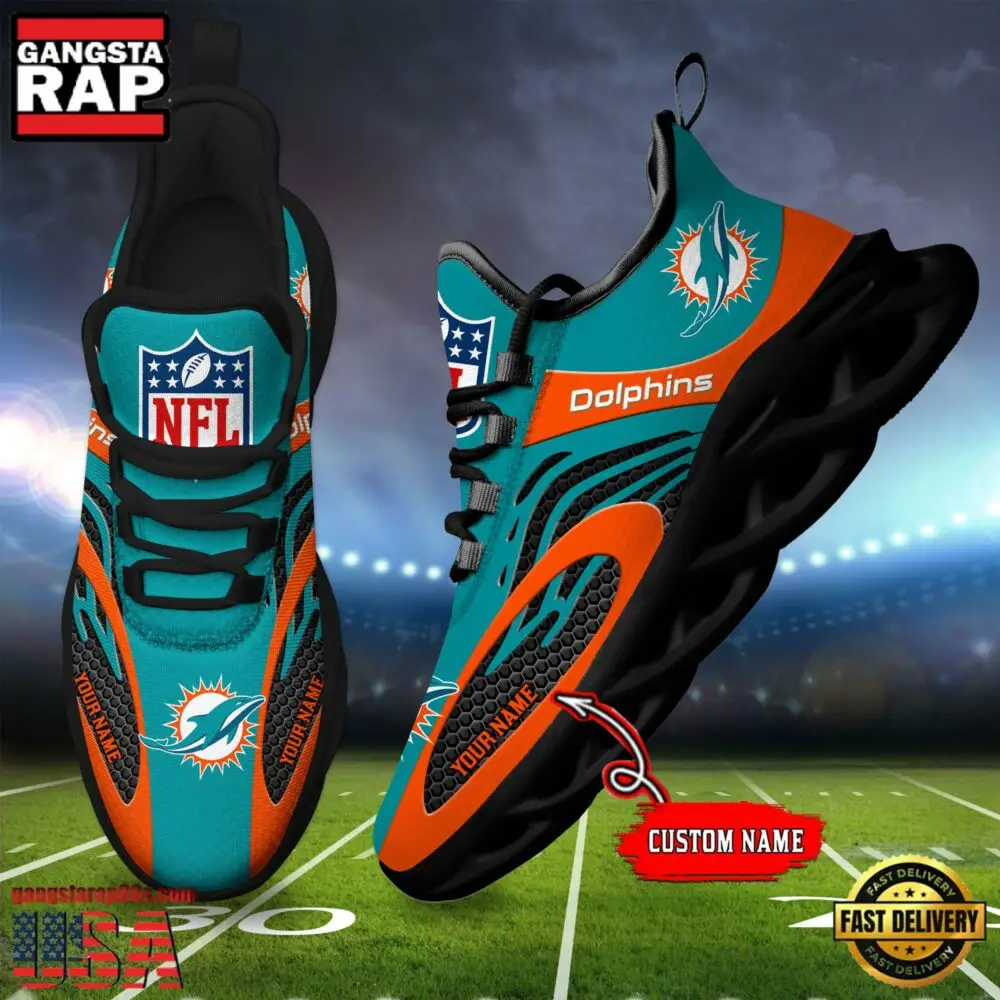NFL Custom Name Miami Dolphins Limited New Design Max Soul Running Sneakers Shoes