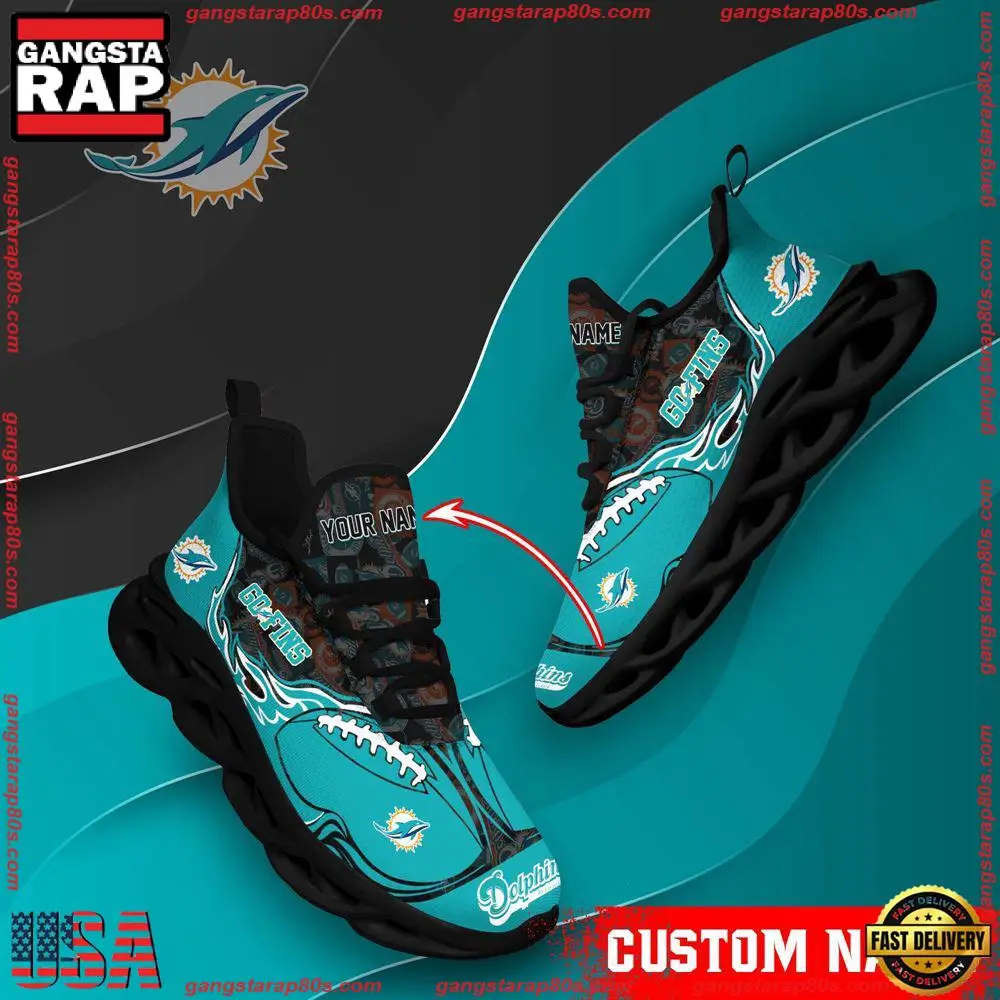 NFL Custom Name Miami Dolphins Max Soul Shoes Running Sneakers