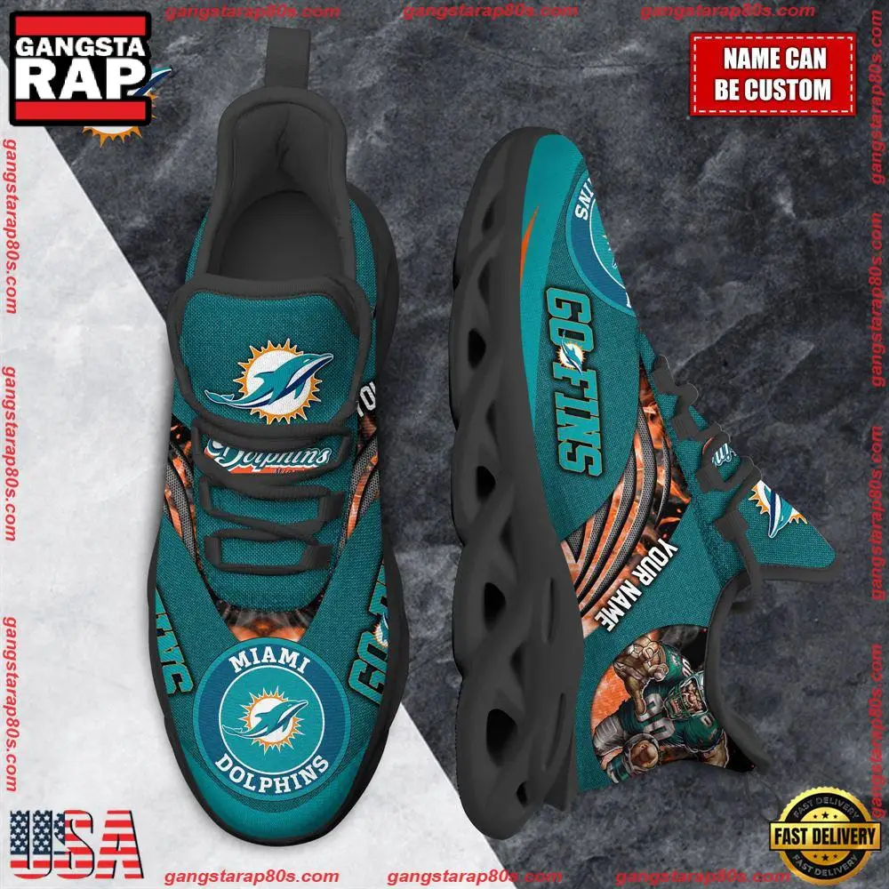 NFL Custom Name Miami Dolphins Max Soul Shoes Running Sneakers