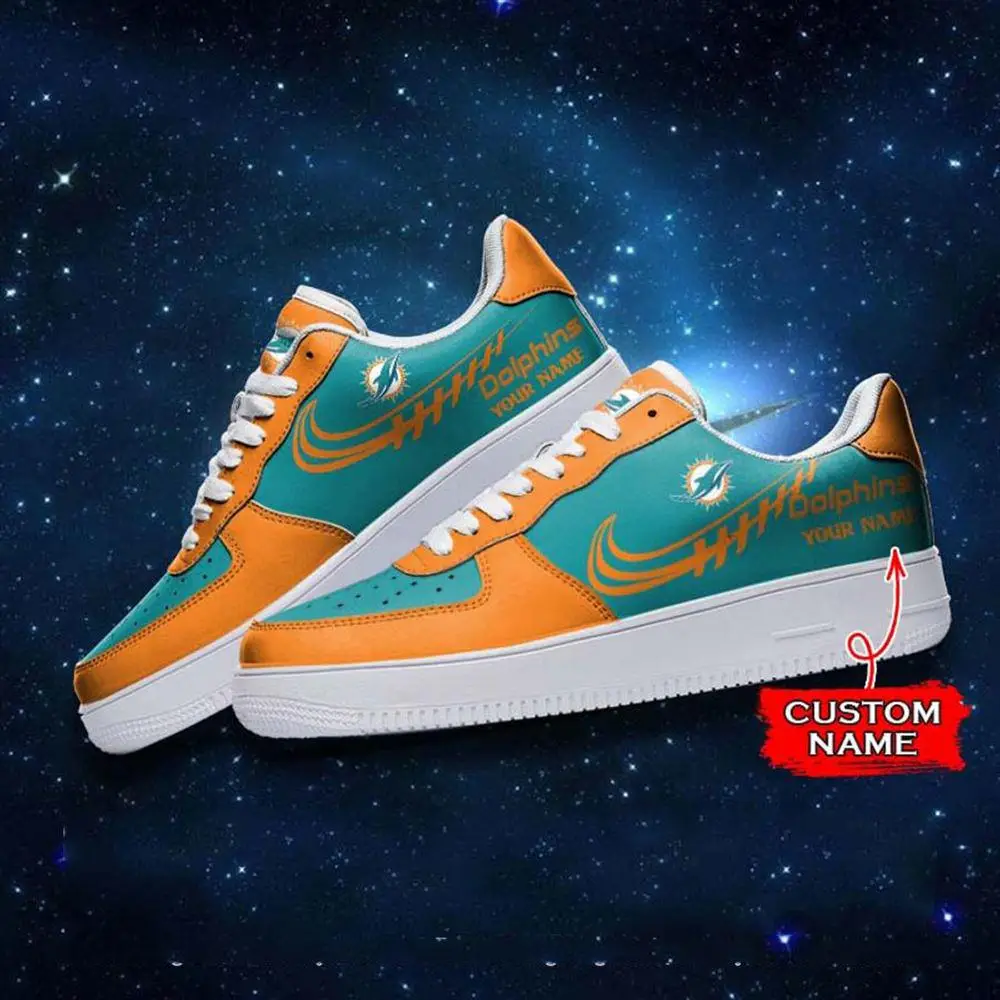 NFL Custom Name Miami Dolphins Super Bowl Air Force 1 Sneaker Shoes NFL Custom Name Miami Dolphins Super Bowl Air Force 1 Sneaker Shoes - Image 1