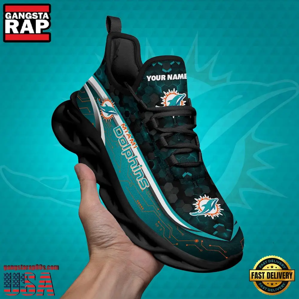 NFL Custom Name Miami Dolphins Team Logo New Design Max Soul Shoes Running Sneakers