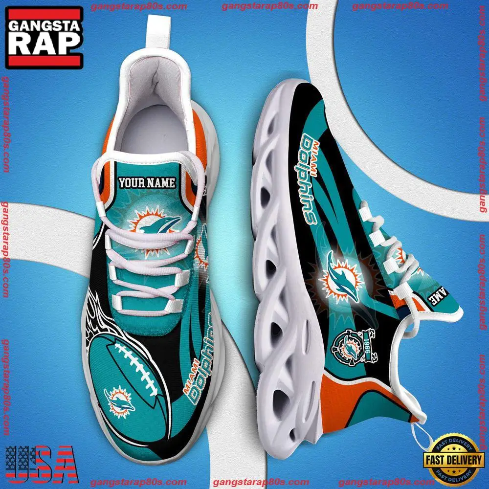 NFL Custom Name Miami Dolphins White C Shoes Max Soul Shoes Running Sneakers