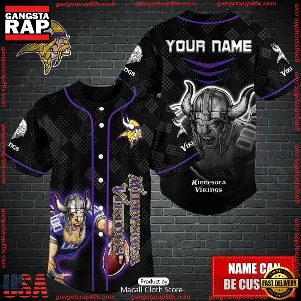 NFL Custom Name Minnesota Vikings Mascot Baseball Jersey