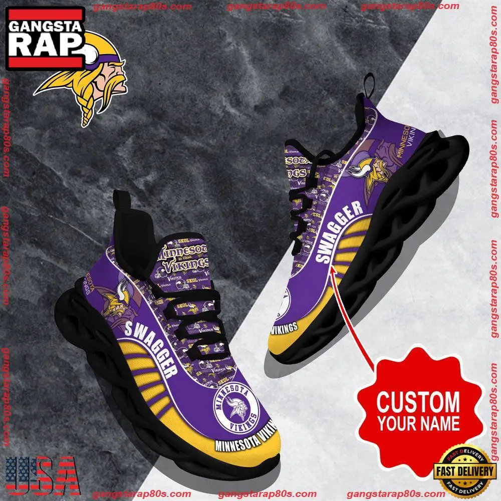 NFL Custom Name Minnesota Vikings Sport Football Max Soul Shoes Running Sneakers