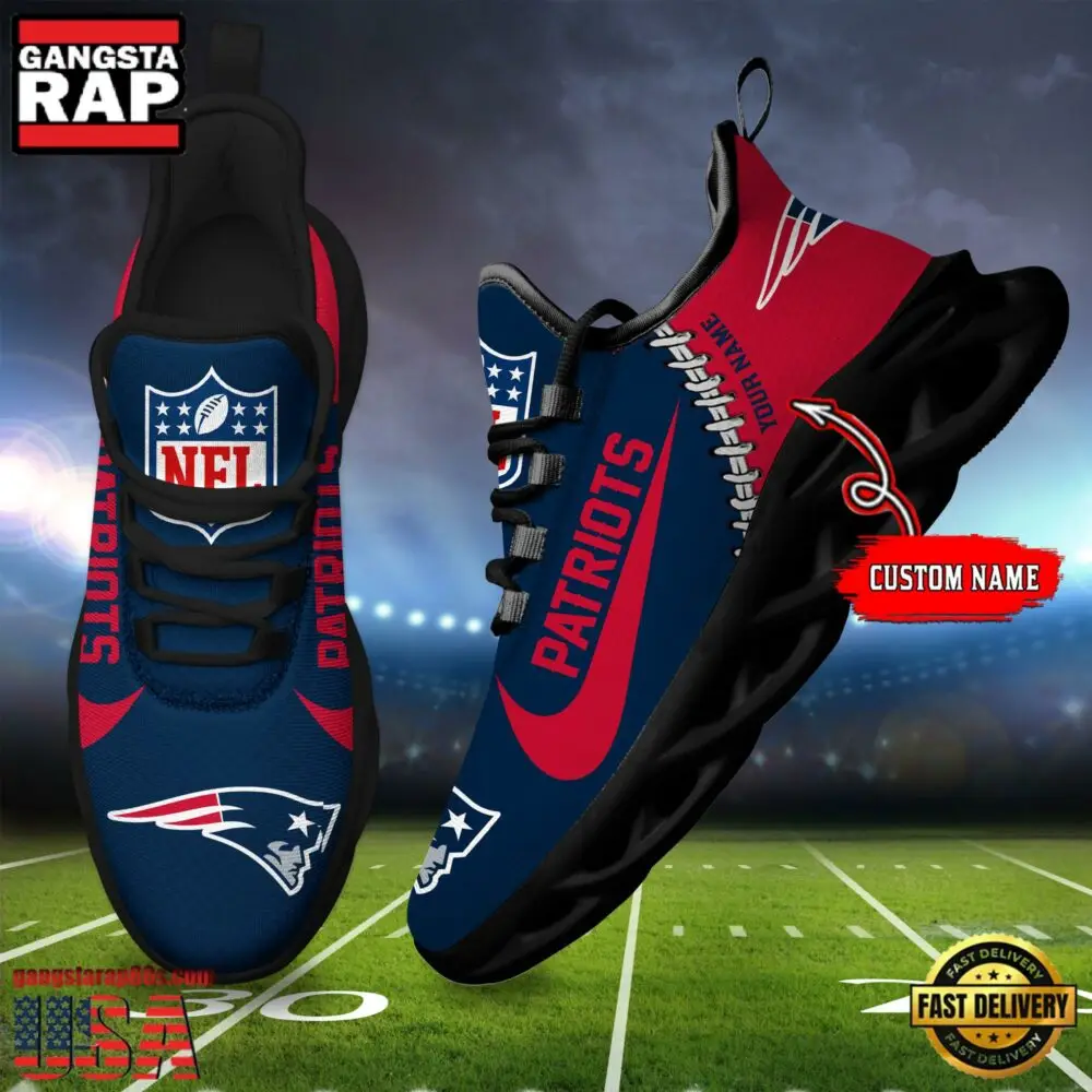 NFL Custom Name New England Patriots Football Team Design Max Soul Running Sneakers Shoes