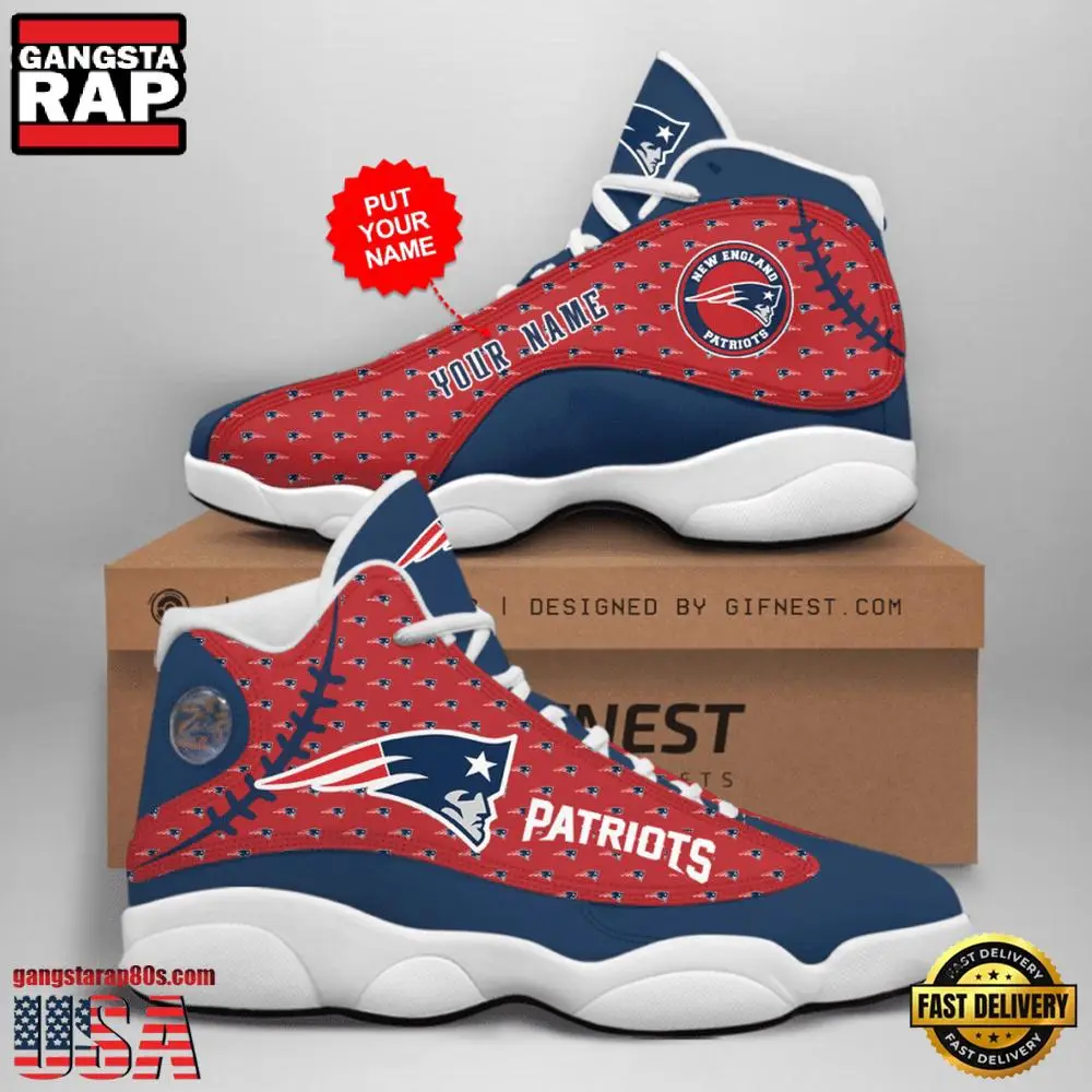 NFL Custom Name New England Patriots New Design Air Jordan 13 Running Sneakers For Men Women NFL Custom Name New England Patriots New Design Air Jordan 13 Running Sneakers For Men Women - Image 1