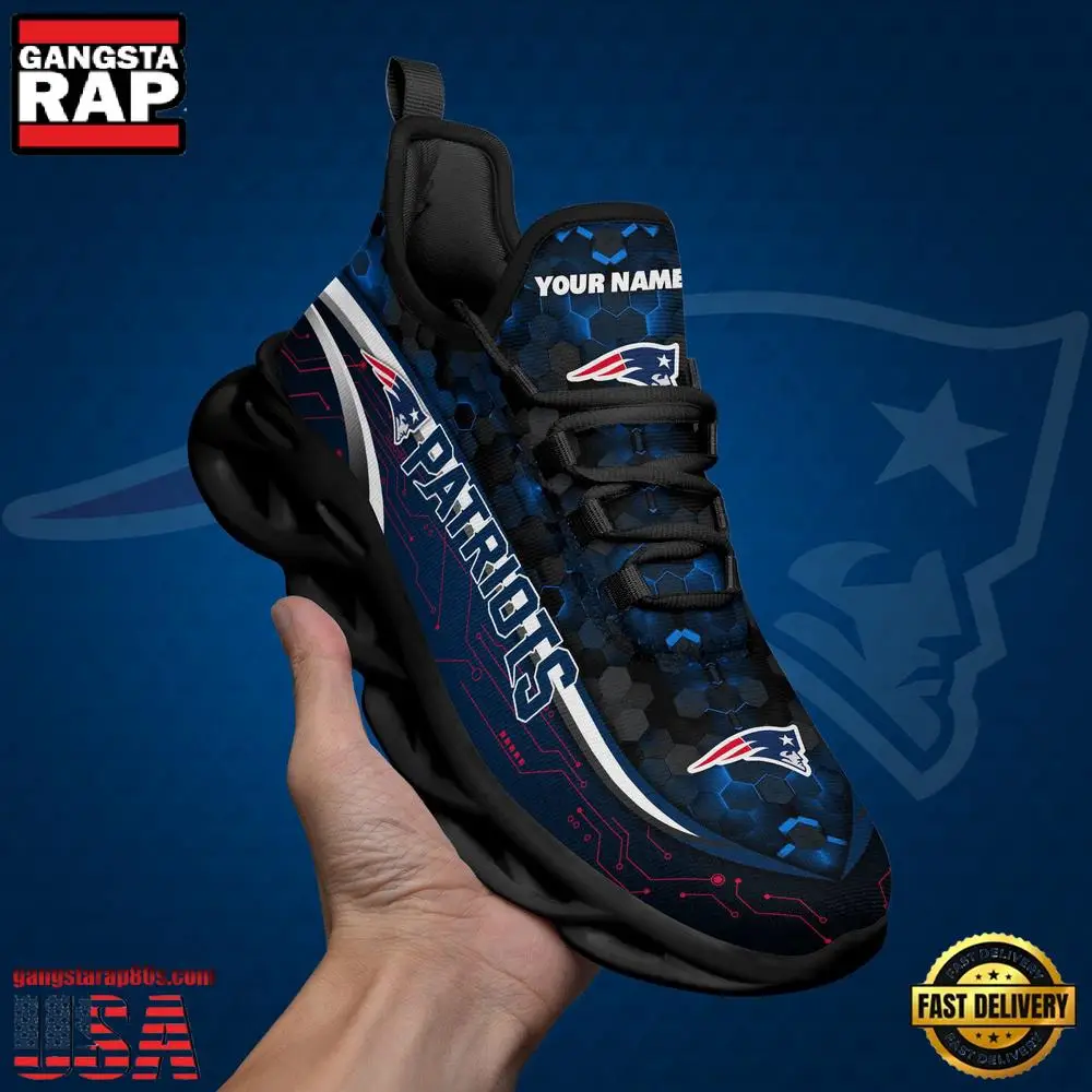 NFL Custom Name New England Patriots Team Logo New Design Max Soul Shoes Running Sneakers NFL Custom Name New England Patriots Team Logo New Design Max Soul Shoes Running Sneakers - Image 1