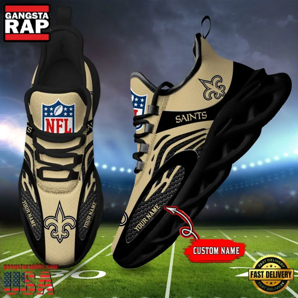 NFL Custom Name New Orleans Saints Limited New Design Max Soul Running Sneakers Shoes NFL Custom Name New Orleans Saints Limited New Design Max Soul Running Sneakers Shoes - Image 1