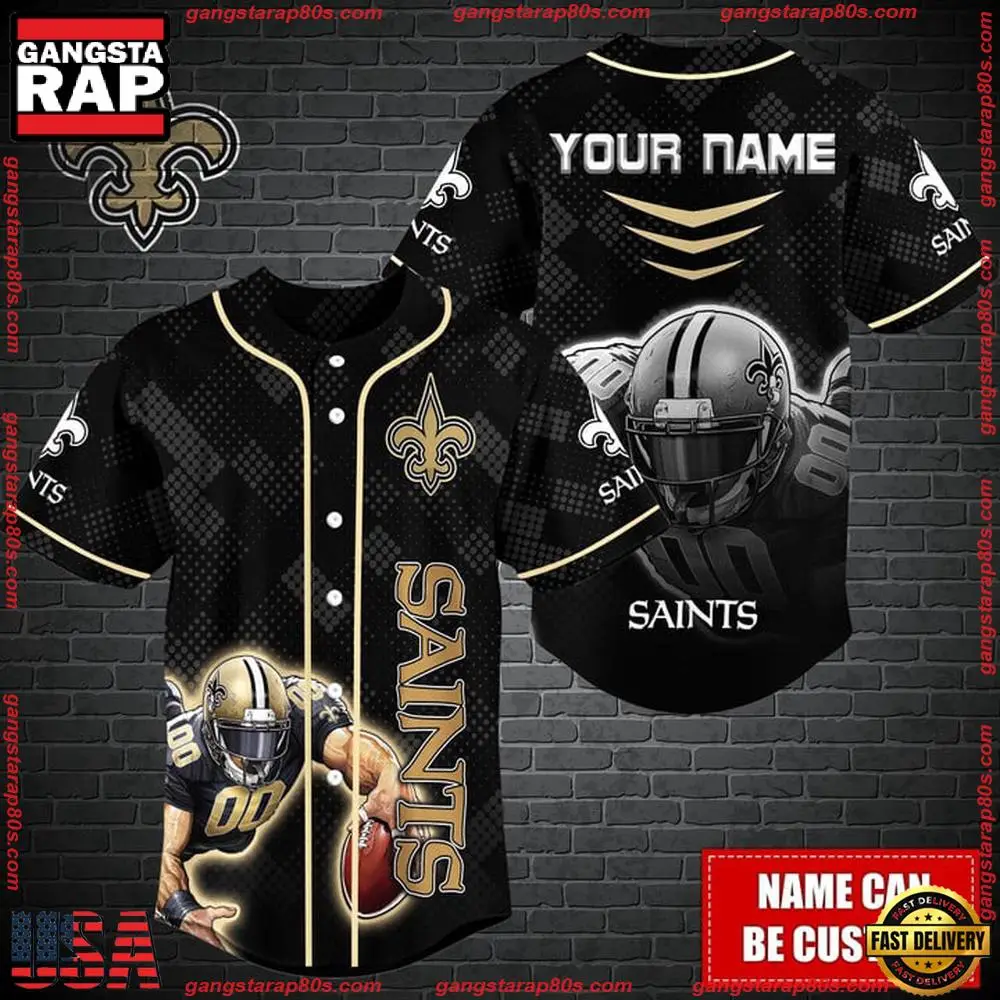 NFL Custom Name New Orleans Saints Mascot Baseball Jersey