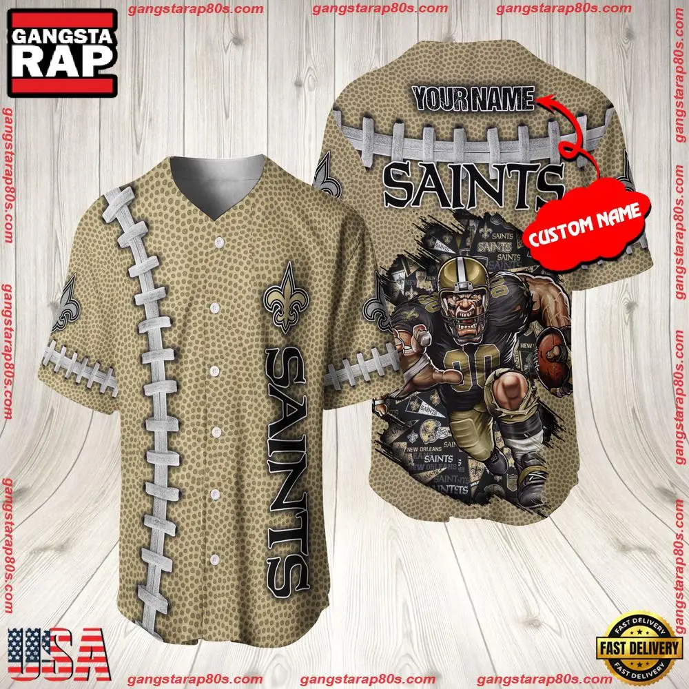 NFL Custom Name New Orleans Saints Mascot Baseball Jersey Shirt