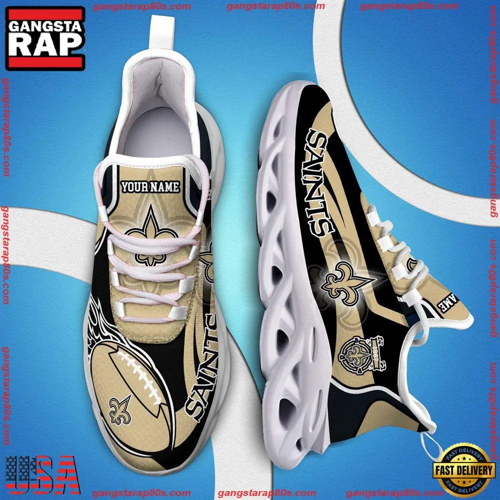 NFL Custom Name New Orleans Saints White C Shoes Max Soul Shoes Running Sneakers NFL Custom Name New Orleans Saints White C Shoes Max Soul Shoes Running Sneakers - Image 1