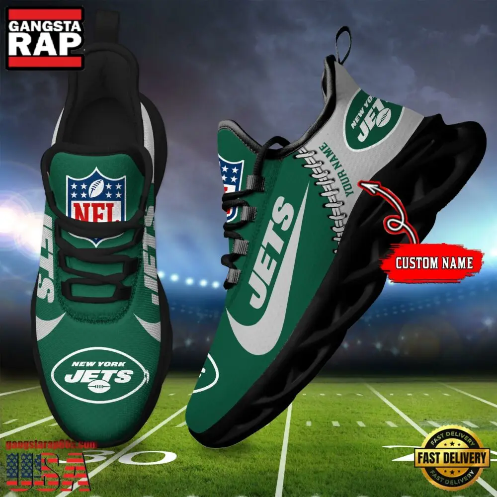 NFL Custom Name New York Jets Football Team Design Max Soul Running Sneakers Shoes