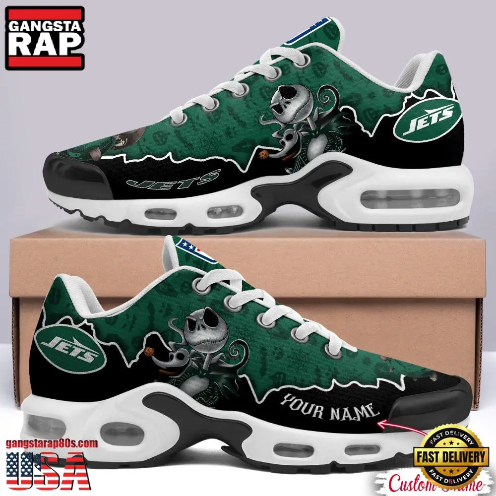 NFL Custom Name New York Jets Jack Skellington Air Max Plus Shoes - Running Sneakers