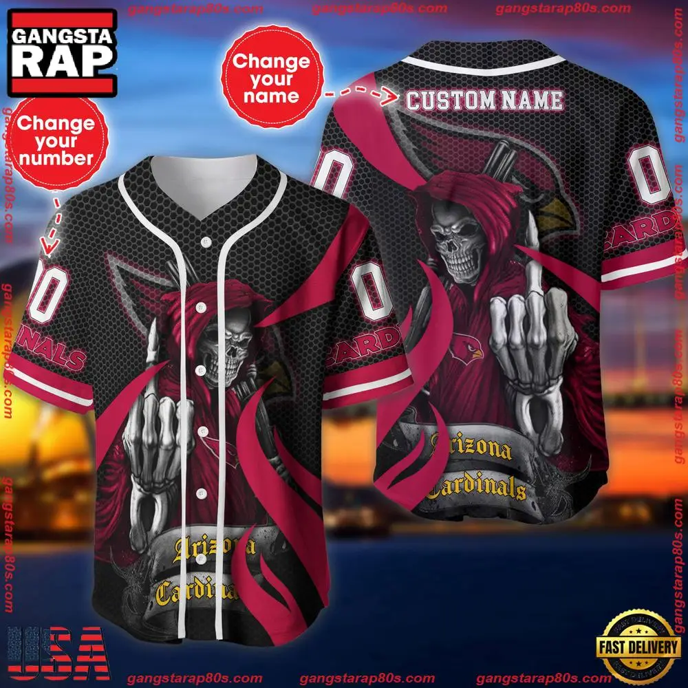 NFL Custom Name Number Arizona Cardinals Skull Death Baseball Jersey Shirt