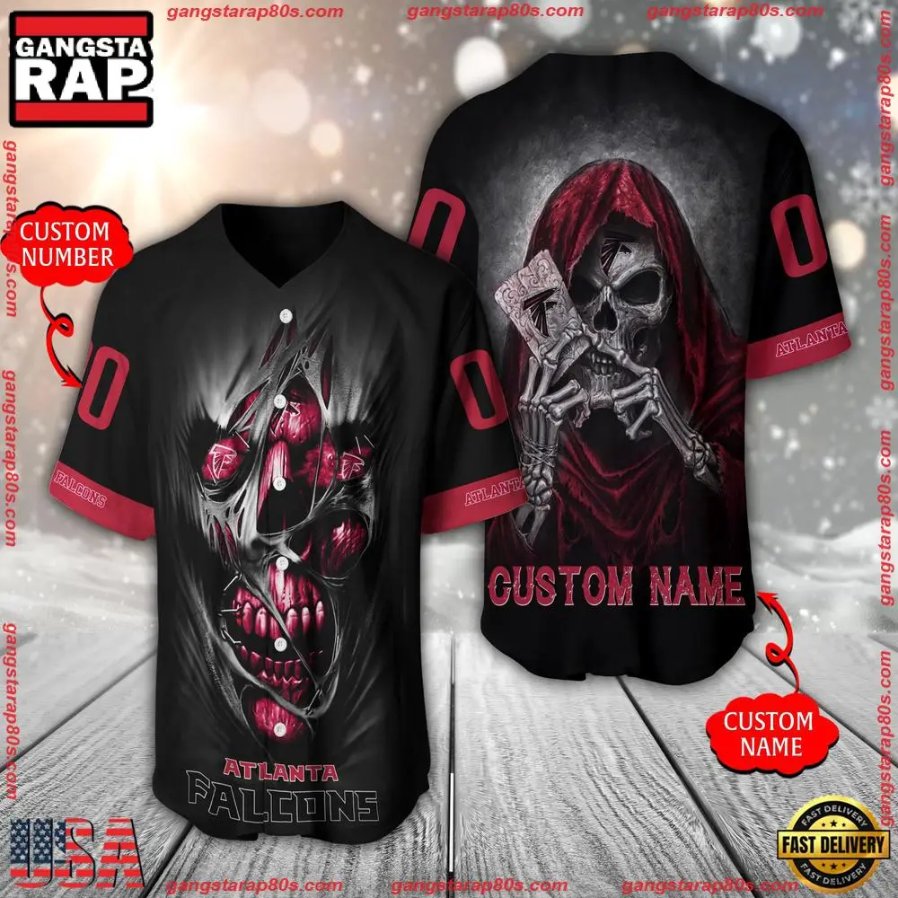 NFL Custom Name Number Atlanta Falcons Team Skull Death Baseball Jersey Shirt
