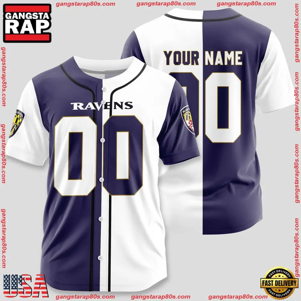 NFL Custom Name Number Baltimore Ravens Design Baseball Jersey Shirt