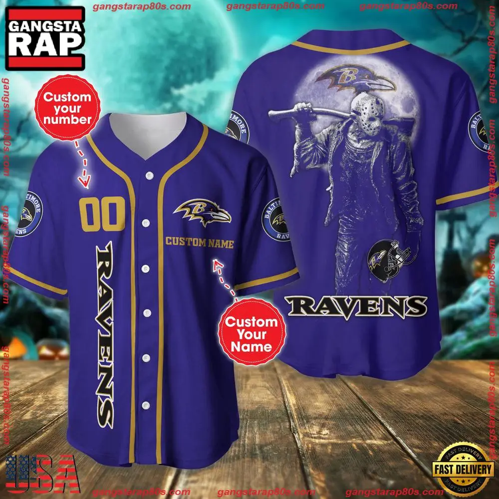 NFL Custom Name Number Baltimore Ravens Horror 3D New Design Baseball Jersey Shirt