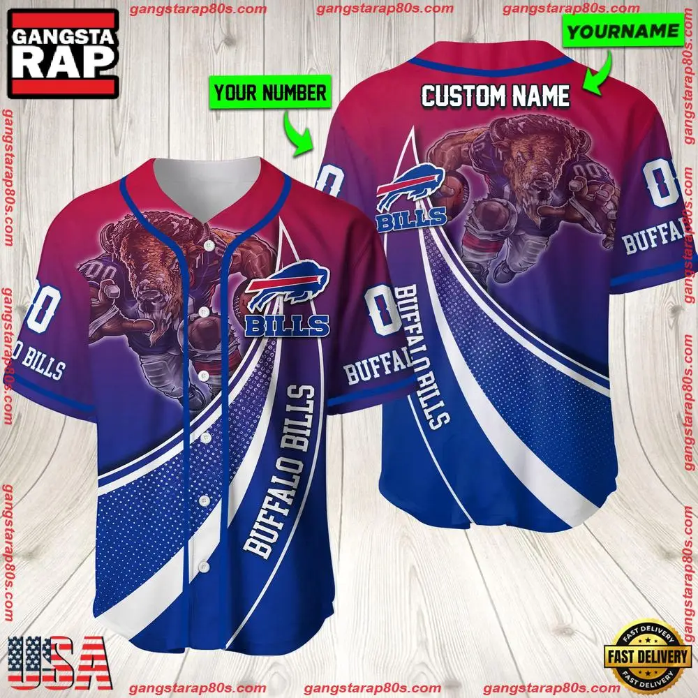 NFL Custom Name Number Buffalo Bills Mascot Football New Design Baseball Jersey Shirt