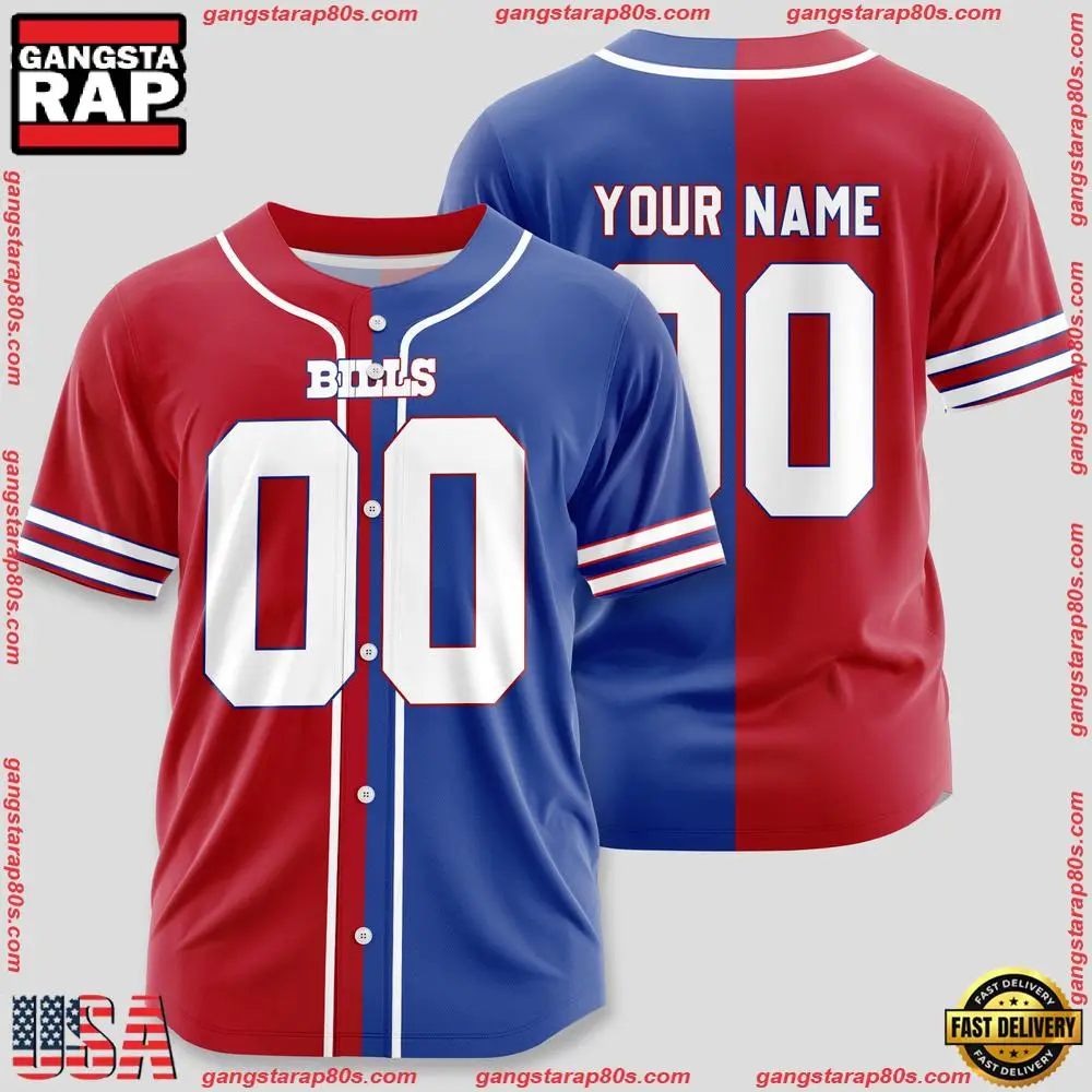 NFL Custom Name Number Buffalo Bills Team Baseball Jersey Shirt