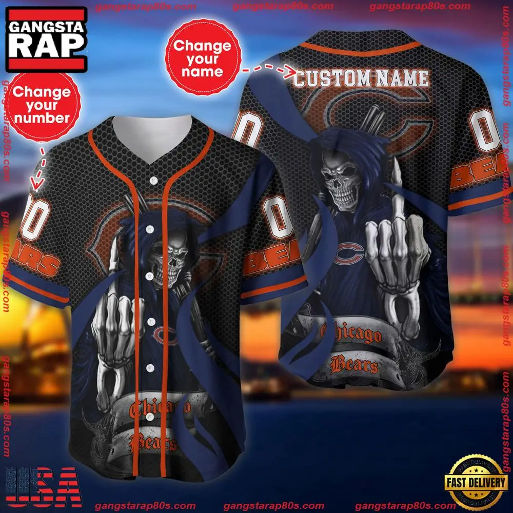 NFL Custom Name Number Chicago Bears Skull Death Baseball Jersey Shirt