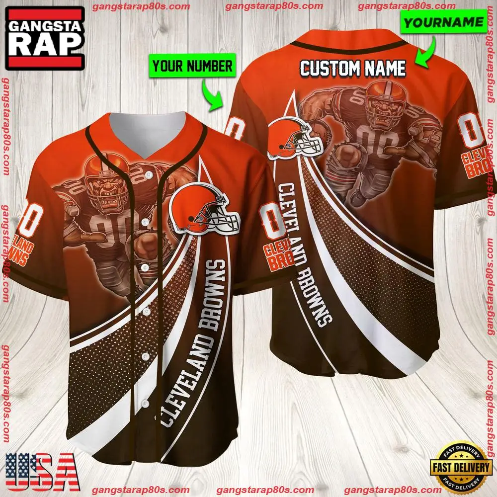 NFL Custom Name Number Cleveland Browns Mascot Football New Design Baseball Jersey Shirt