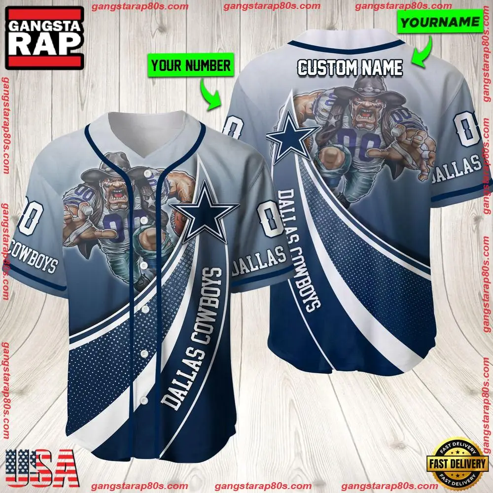 NFL Custom Name Number Dallas Cowboys Mascot Football New Design Baseball Jersey Shirt