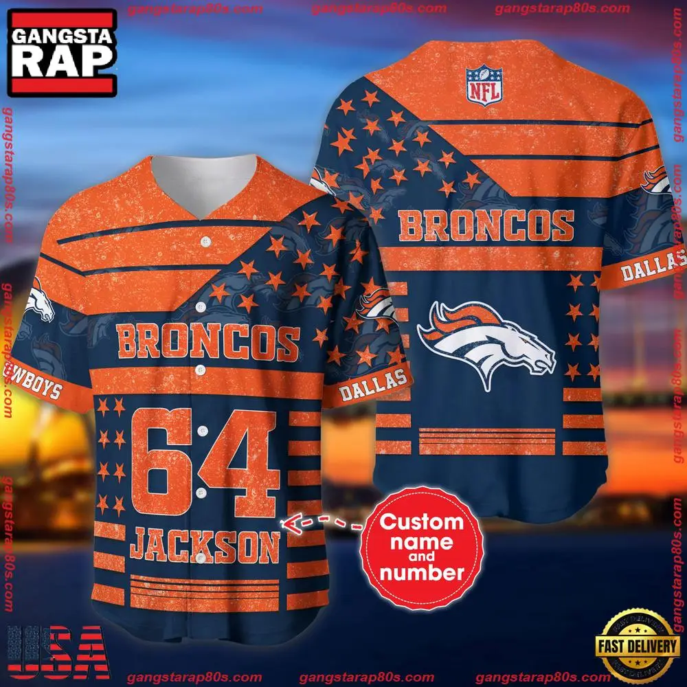 NFL Custom Name Number Denver Broncos American Flag New Design Baseball Jersey Shirt