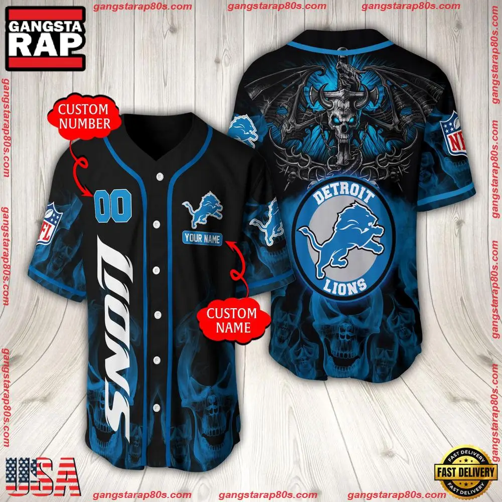 NFL Custom Name Number Detroit Lions Baseball Jersey