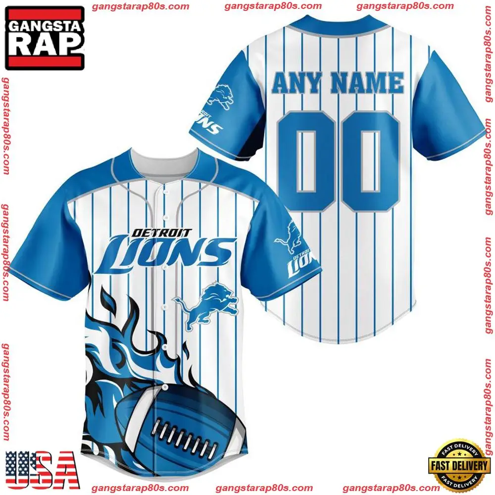 NFL Custom Name Number Detroit Lions Baseball Jersey Shirt