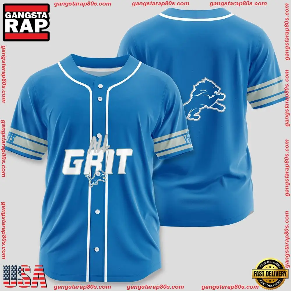 NFL Custom Name Number Detroit Lions Team Baseball Jersey Shirt