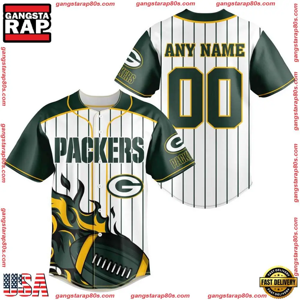 NFL Custom Name Number Green Bay Packers Baseball Jersey Shirt NFL Custom Name Number Green Bay Packers Baseball Jersey Shirt - Image 1