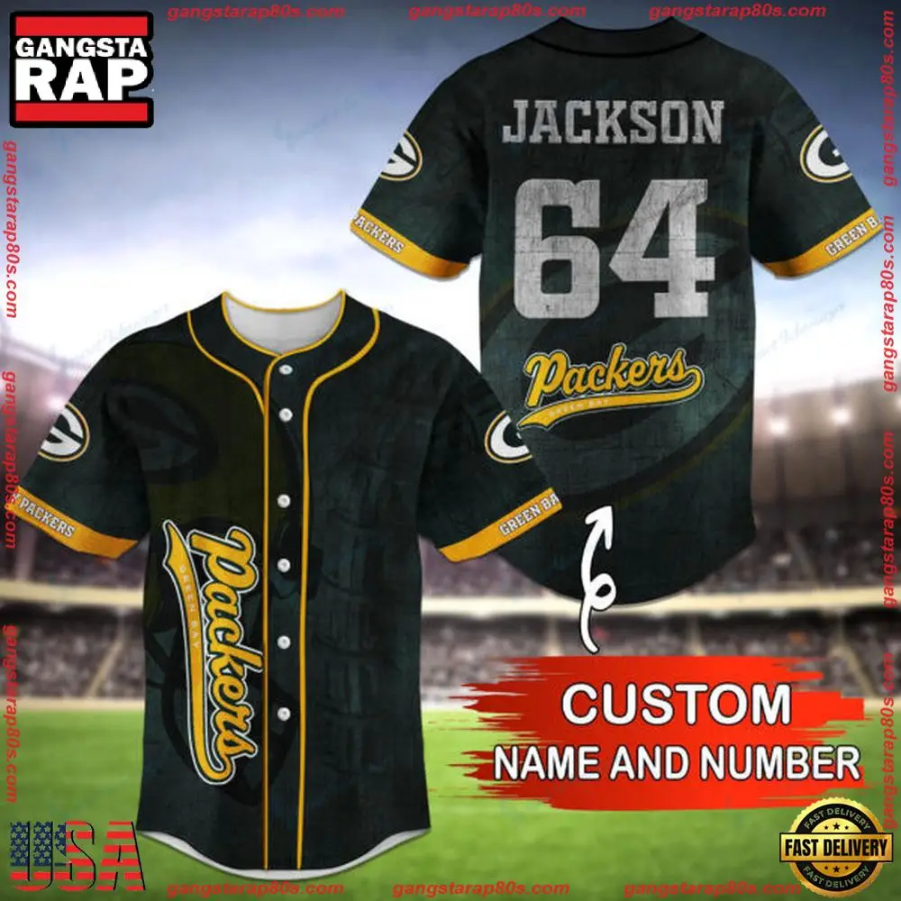 NFL Custom Name Number Green Bay Packers Baseball Jersey Shirt