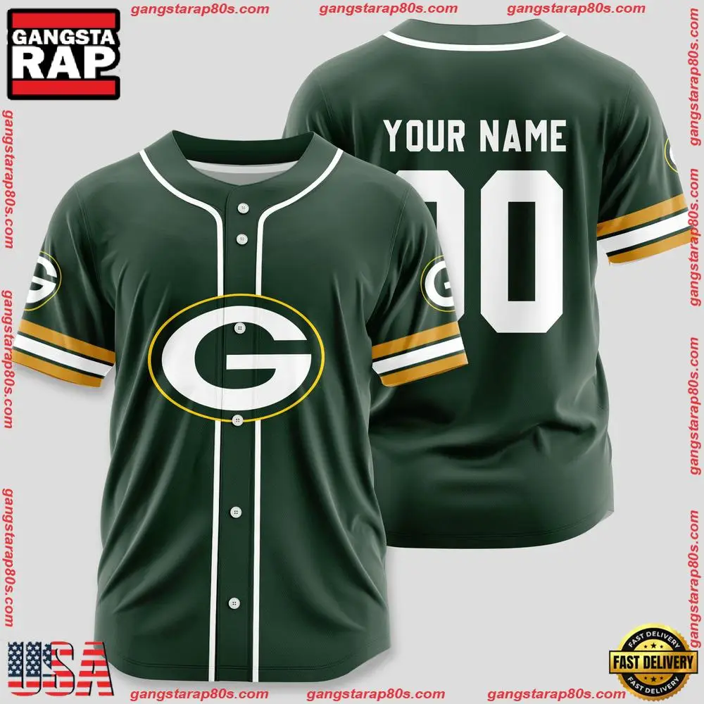 NFL Custom Name Number Green Bay Packers Sport Baseball Jersey Shirt NFL Custom Name Number Green Bay Packers Sport Baseball Jersey Shirt - Image 1