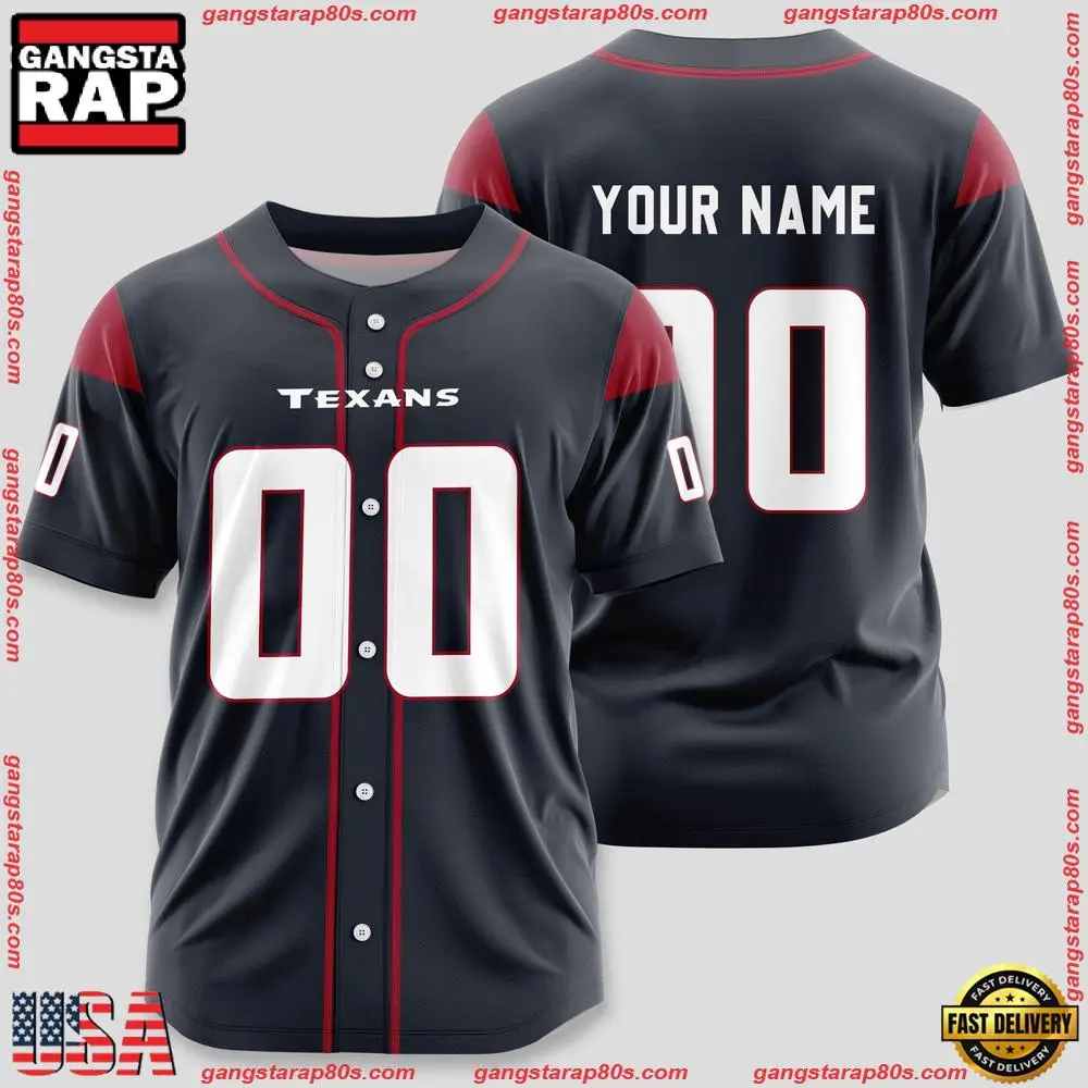 NFL Custom Name Number Houston Texans Design Baseball Jersey Shirts NFL Custom Name Number Houston Texans Design Baseball Jersey Shirts - Image 1