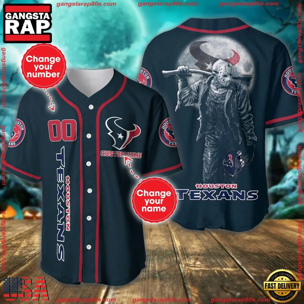 NFL Custom Name Number Houston Texans Horror 3D New Design Baseball Jersey Shirt