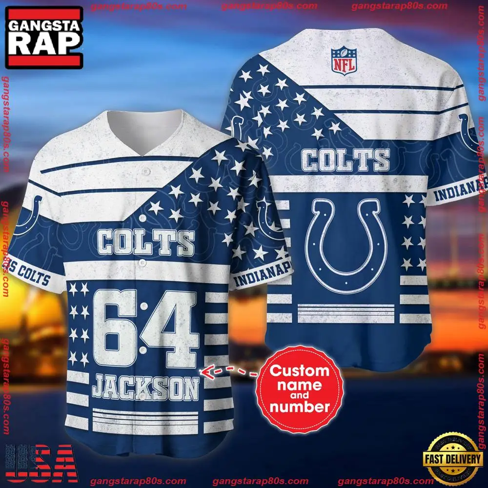 NFL Custom Name Number Indianapolis Colts American Flag New Design Baseball Jersey Shirt