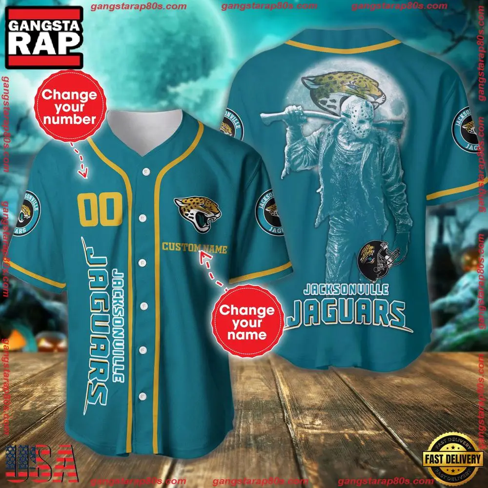 NFL Custom Name Number Jacksonville Jaguars Horror 3D New Design Baseball Jersey Shirt