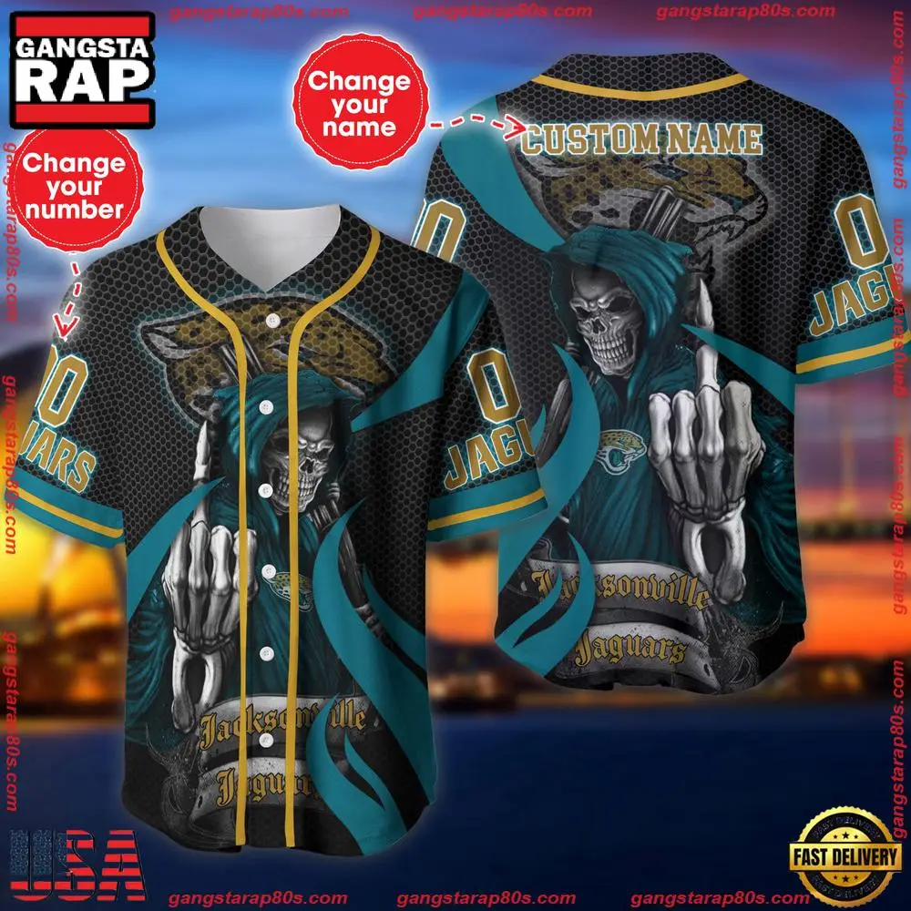 NFL Custom Name Number Jacksonville Jaguars Skull Death Baseball Jersey Shirt