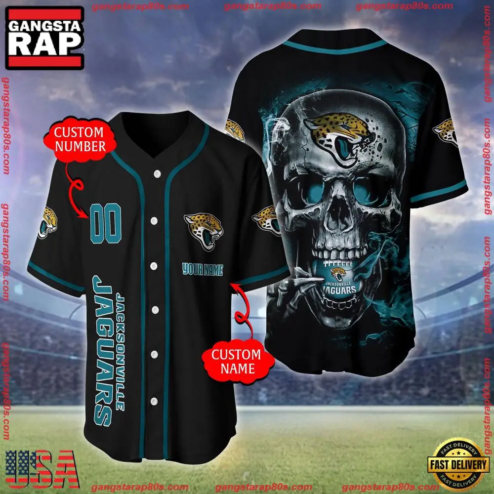 NFL Custom Name Number Jacksonville Jaguars Skull Face Baseball Jersey Shirt
