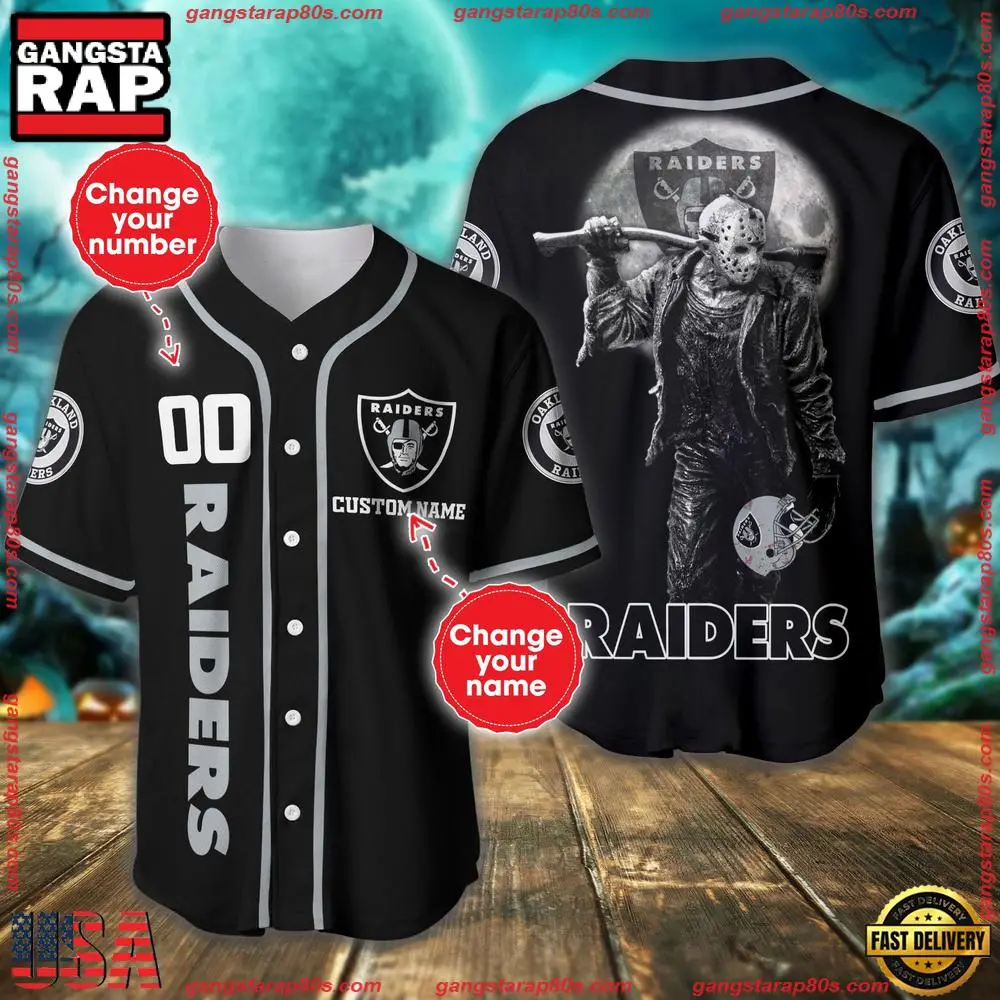 NFL Custom Name Number Las Vegas Raiders Horror 3D New Design Baseball Jersey Shirt