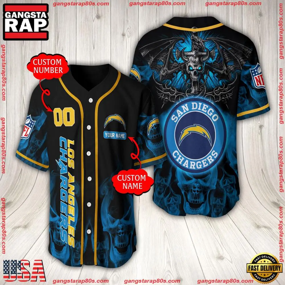 NFL Custom Name Number Los Angeles Chargers Baseball Jersey