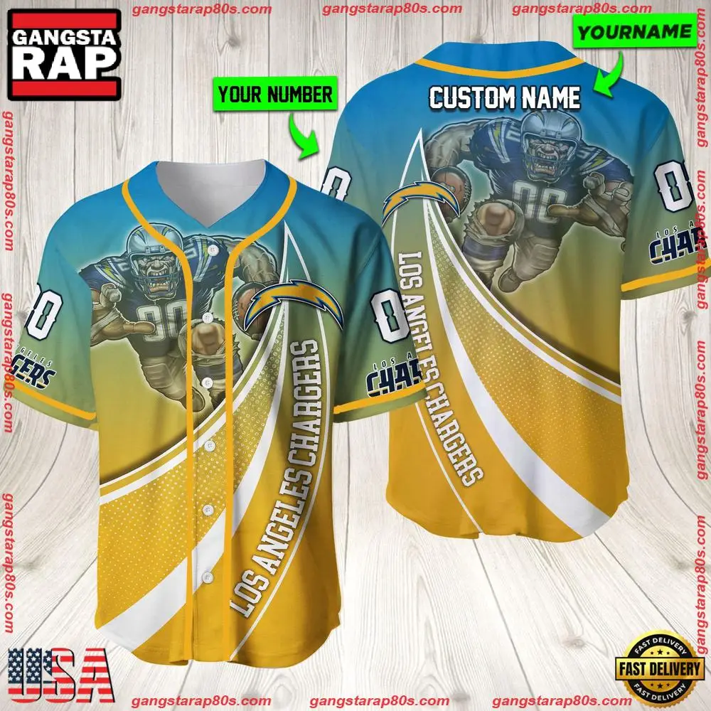 NFL Custom Name Number Los Angeles Chargers Mascot Football New Design Baseball Jersey Shirt