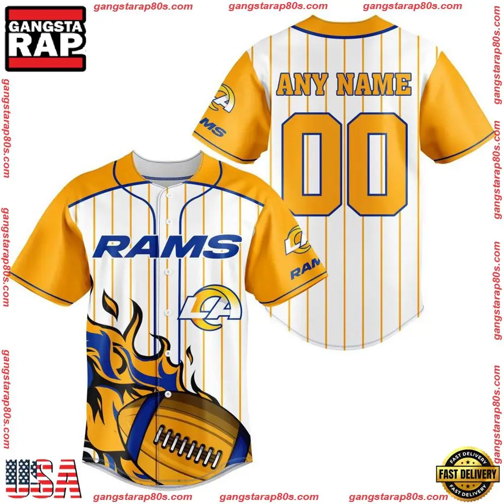 NFL Custom Name Number Los Angeles Rams Baseball Jersey Shirt NFL Custom Name Number Los Angeles Rams Baseball Jersey Shirt - Image 1