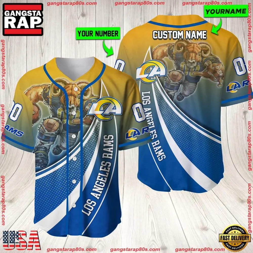 NFL Custom Name Number Los Angeles Rams Mascot Football New Design Baseball Jersey Shirt NFL Custom Name Number Los Angeles Rams Mascot Football New Design Baseball Jersey Shirt - Image 1