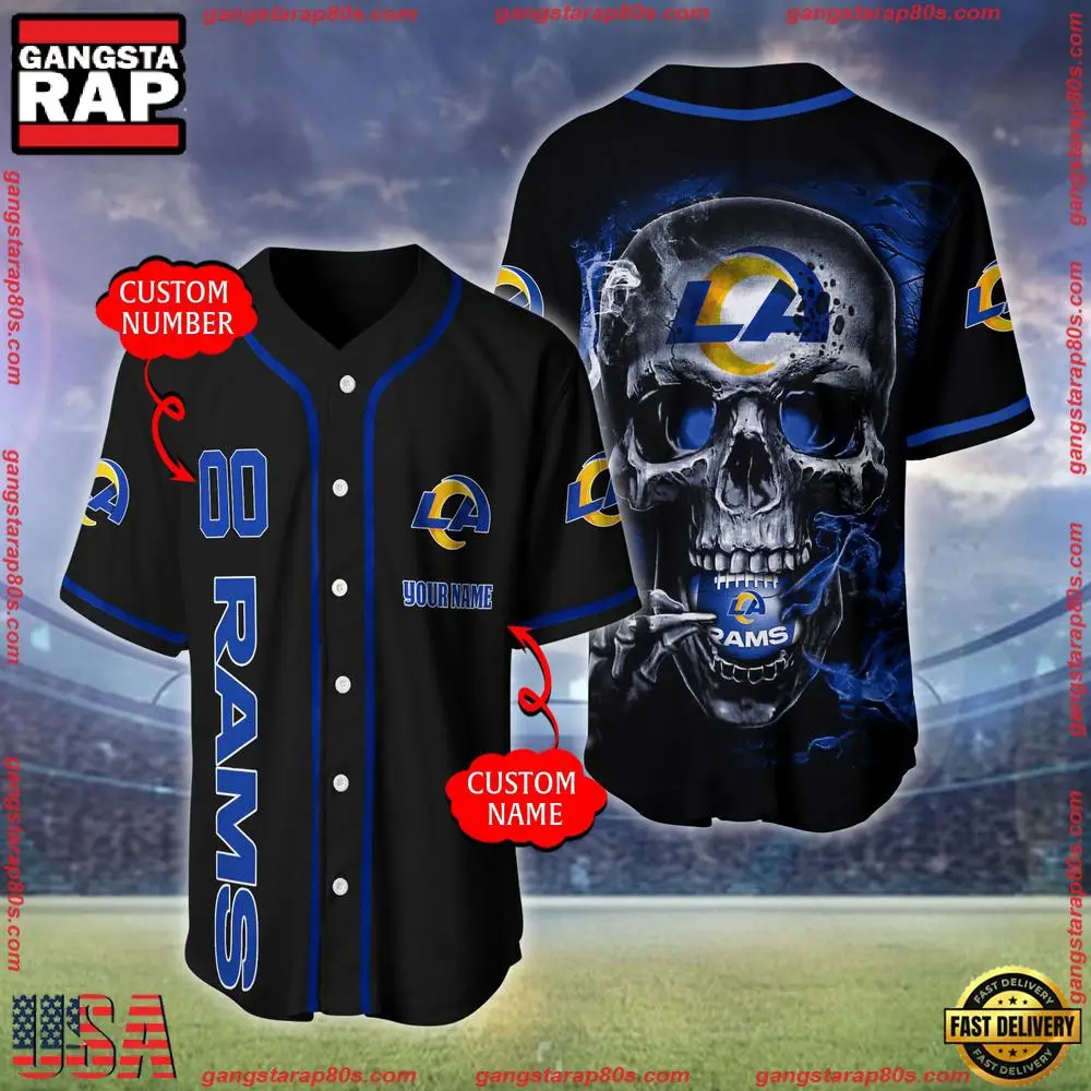 NFL Custom Name Number Los Angeles Rams Skull Face Baseball Jersey Shirt