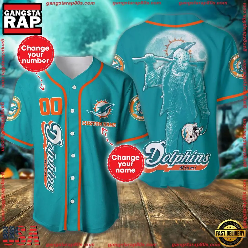 NFL Custom Name Number Miami Dolphins Horror 3D New Design Baseball Jersey Shirt