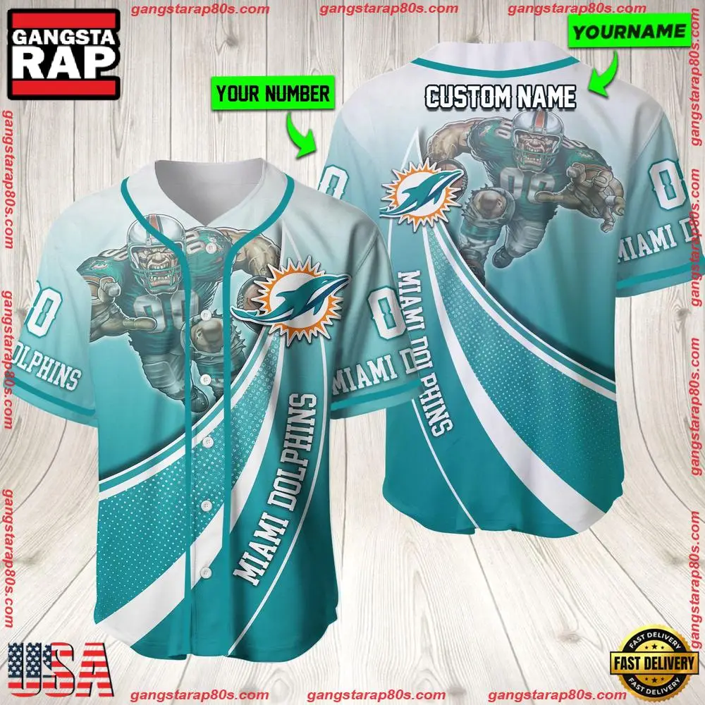 NFL Custom Name Number Miami Dolphins Mascot Football New Design Baseball Jersey Shirt