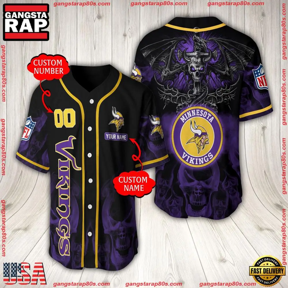 NFL Custom Name Number Minnesota Vikings Baseball Jersey